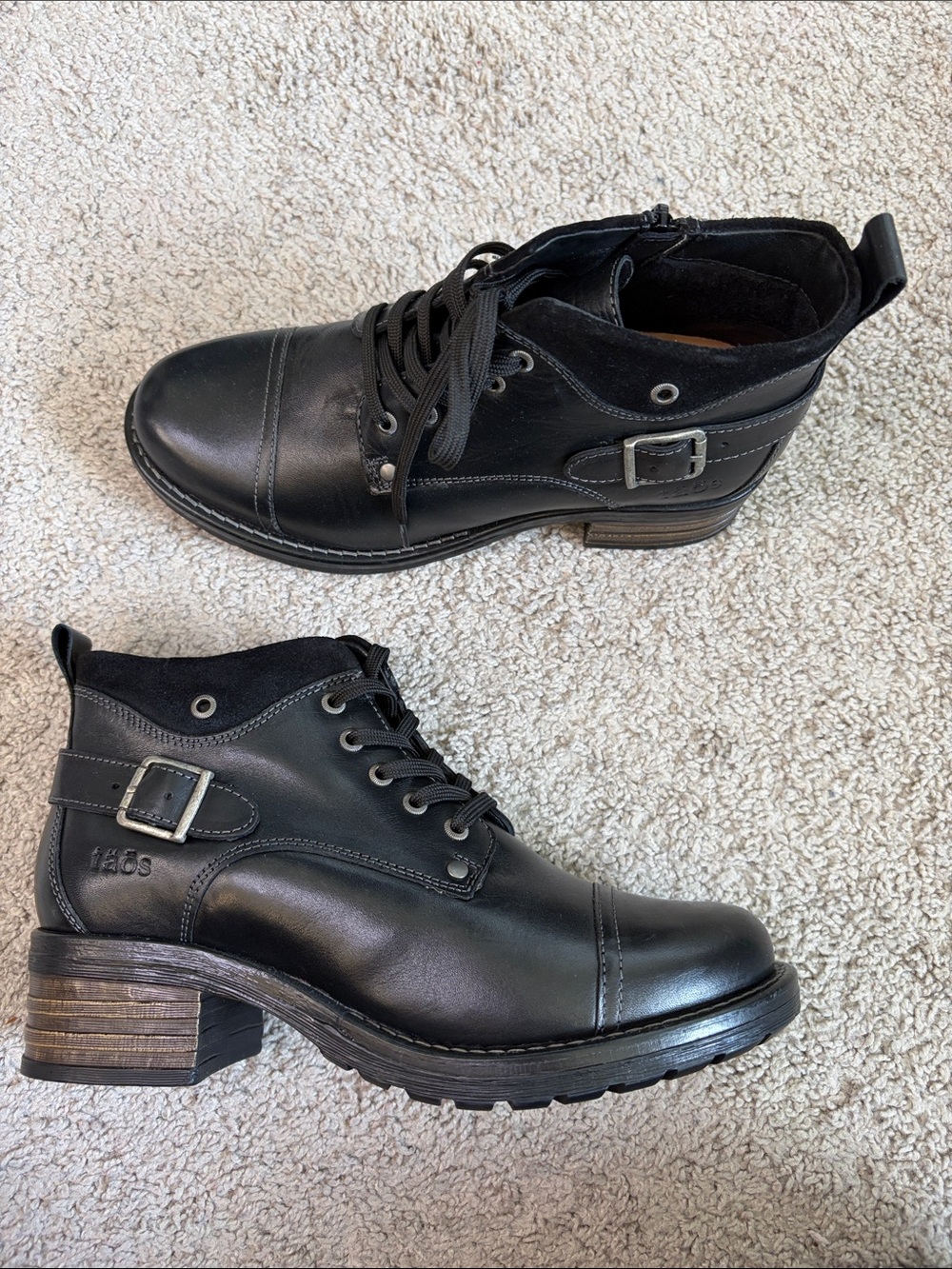 Taos Mini Crave Black Leather Lace-Up Buckle Ankle Boots Women’s EU 39 US 8 8.5